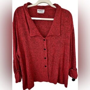Nomad Red Textured Button Cardigan Oversized Cozy Boho Cottagecore